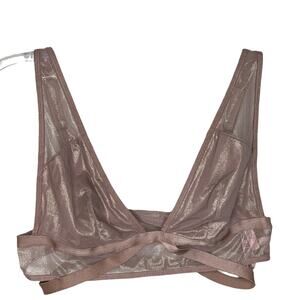 Victoria's Secret Pink Nude Metallic Large Bralette Cage Back Detail Bra